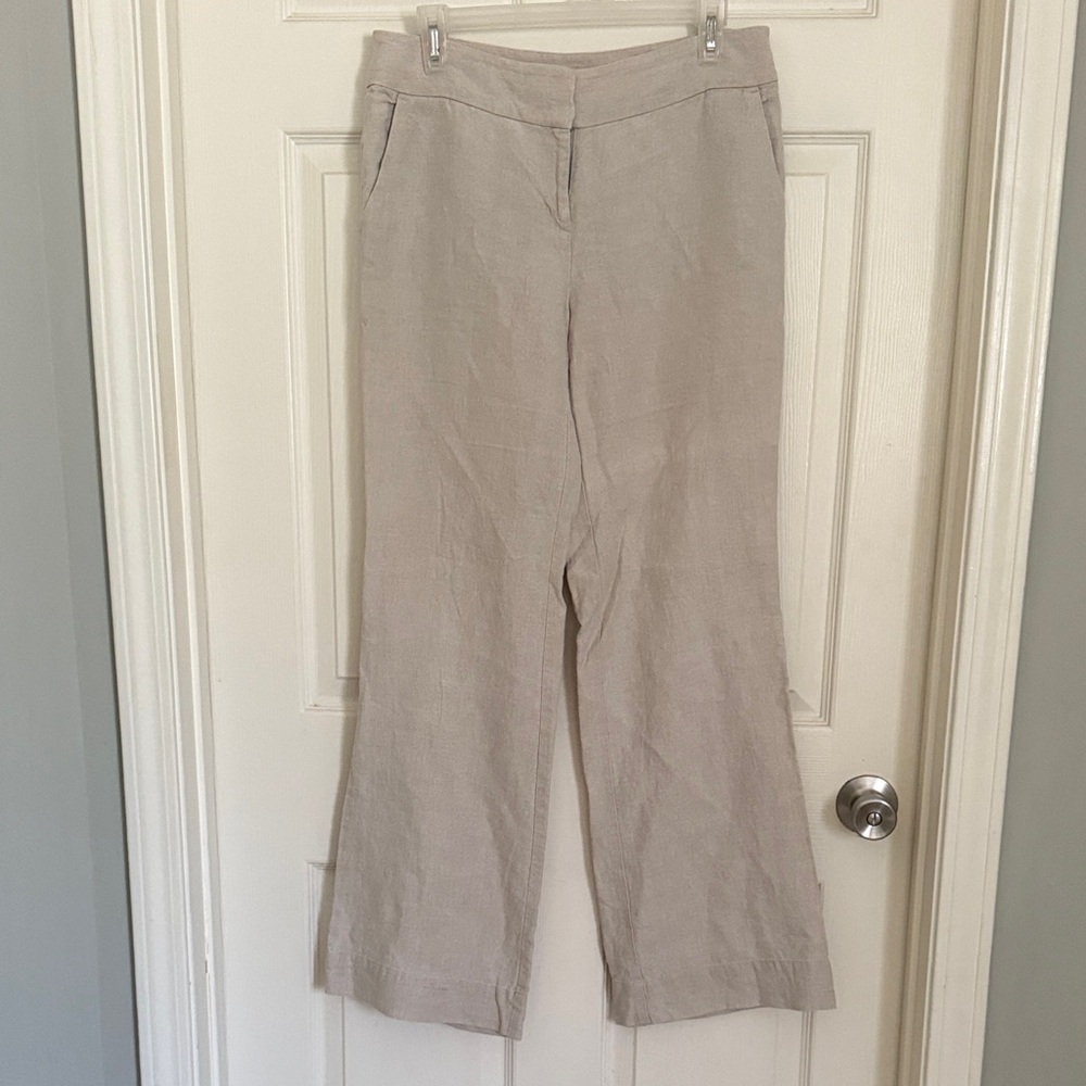 LOFT Cream Straight Leg Pants 100% linen